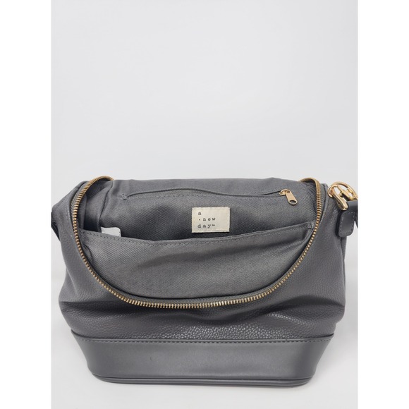 A New Day Gray Mini Backpack Crossbody Faux Leather Gold Hardware - Picture 9 of 9